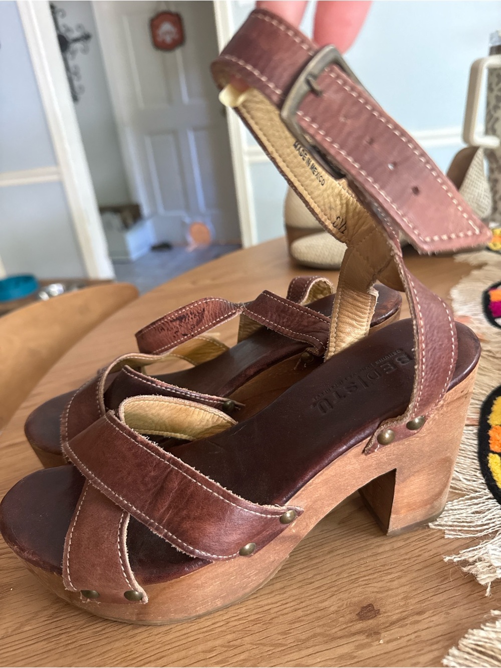 Bed Stu Women’s Brown Leather Platform Sandals with Ankle Strap